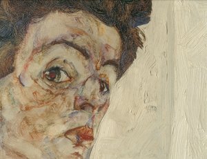 Zelfportret met lantaarnvruchten ... (olieverf en aquarel op doek) door Egon Schiele