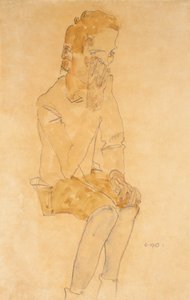 Zittende Jongen, 1910 door Egon Schiele