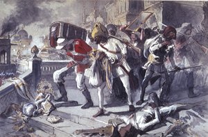 Britse en Indiase troepen plunderen de Kaisarbagh tijdens de verovering van Lucknow in maart