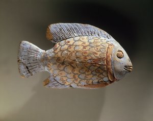 Geschilderde aardewerken vis, uit Egypte