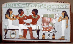 Egyptische oudheid: grafstele beschilderd kalksteen die de familie van Amenemhet afbeeldt door Egyptian 11th Dynasty