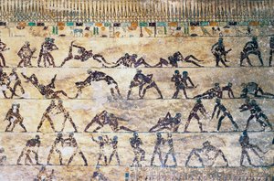 Gevechtsscènes, muurschildering, Kethi-tombe, Beni Hasan Necropolis, Egypte, Egyptische beschaving, Middenrijk, Dynastie XII