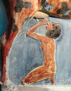 Egyptische oudheid: de godin koe Hathor voedt de jonge Amenhotep II (Amenophis II)