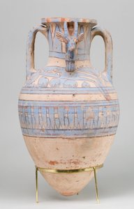 Blauw geschilderde ibex-amphora uit Malqata, ca. 1390-1353 v.Chr.