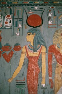Egypte, Oud Thebe, Luxor, Vallei der Koningen, Graf van Horemheb, Muurschildering van godin Isis, Nieuwe Koninkrijk, Dynastie XVIII