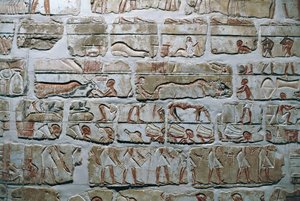 Egypte, Thebe, Luzor, Tempels van Karnak, Talatat-muur van de tempel van Amenhotep IV door Egyptian 18th Dynasty