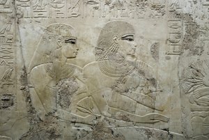 Egyptische oudheid: bas-reliëf dat de gasten van een begrafenisbanket voorstelt - Graf van de vizier Ramose (18e dynastie) - Luxor, Thebe, Graf van de Edelen door Egyptian 18th Dynasty