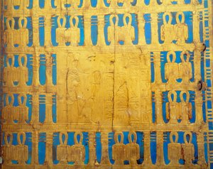 Egyptische oudheid: details van de baldakijnkist. Schat van Toetanchamon door Egyptian 18th Dynasty
