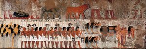 Egyptische oudheid: begrafenisscène met rouwenden. Graf van Ramose (1411-1375 v.Chr.), gouverneur van Thebe en vizier, begin van het bewind van Amenophis IV. Necropolis van Gournah (Sheikh Abd el-Gournah), Egypte - Oude Egypte: rouwenden bij een begrafenis door Egyptian 18th Dynasty