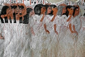 Egyptische oudheid: rouwstoet. Schilderij van het graf van Roy (TT255). 18e dynastie. Van de Westelijke Jordaanoever van Luxor, Egypte