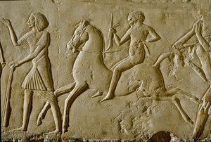 Egyptische antiquiteit: reliëf met krijger te paard. Einde van de 18e dynastie door Egyptian 18th Dynasty
