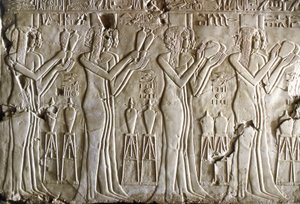 Egyptische oudheid: jonge meisjes die offers brengen. Graf van Kherouef (TT192) (18e dynastie) door Egyptian 18th Dynasty