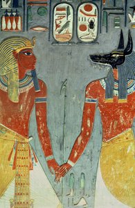 Horemheb en Anubis, uit het graf van Horemheb (ca.1323-1295 v.Chr.) Nieuwe Koninkrijk