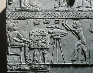 Horemheb eet een grafmaal, reliëf uit het graf van Horemheb in Saqqara door Egyptian 18th Dynasty