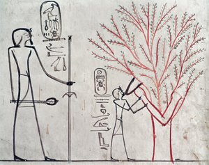 Isis veranderd in een sycamoreboom die Tuthmosis III voedt door Egyptian 18th Dynasty