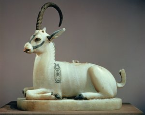 Deksel van een zalfpot in de vorm van een steenbok, uit het graf van Toetanchamon