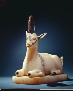 Deksel van een zalfpot in de vorm van een steenbok, uit het graf van Toetanchamon, Nieuwe Koninkrijk