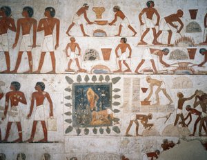 Metaalbewerking en vervaardiging van modderstenen, fresco, kapel, Graf van Rekhmire (TT100), Sheikh Abd el-Qurna, Thebe (Unesco Werelderfgoedlijst)