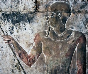 Geschilderd reliëf, Dodentempel van Hatsjepsoet, Deir el-Bahri, Luxor, Thebe