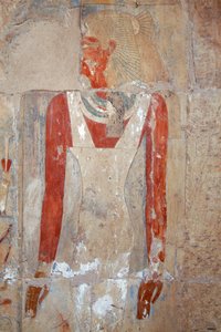 Geschilderd reliëf, Dodentempel van Hatsjepsoet, Deir el-Bahri, Thebaanse necropolis (UNESCO Werelderfgoedlijst) door Egyptian 18th Dynasty
