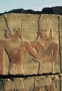 Geschilderd reliëf, Tempel van Amon, Karnak tempelcomplex (UNESCO Werelderfgoedlijst) door Egyptian 18th Dynasty