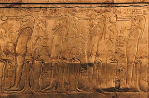 Reliëf op vergulde houten kist, Schatkamer van Toetanchamon door Egyptian 18th Dynasty