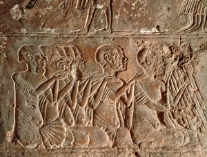 Zangers en harpisten, reliëf door Egyptian 18th Dynasty