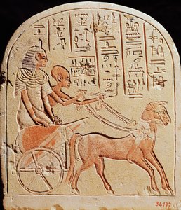Stèle met een schrijver die een wagen bestuurt, uit Tell El-Amarna, Nieuwe Koninkrijk, ca. 1353-1337 v.Chr.