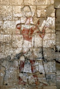 Oude Egyptische Kunst: Laag Reliëf op de zuil van de tempel van Sethi I (Sety of Seti I) door Egyptian 19th Dynasty