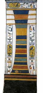 Egypte, Thebe, Luxor, Vallei der Koninginnen, Graf van Nefertari, Djed-pilaar die de ruggengraat van Osiris voorstelt met wedergeboorte merg erin, uit de 19e dynastie