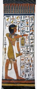 Egypte, Thebe, Luxor, Vallei der Koninginnen, Graf van Nefertari, muurschildering van god Horus in grafkamer uit de 19e dynastie door Egyptian 19th Dynasty