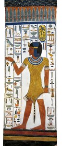Egypte, Thebe, Luxor, Vallei der Koninginnen, Graf van Nefertari, muurschildering op pilaar in grafkamer uit de 19e dynastie
