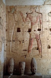 Egyptische antiquiteit: laag reliëf uit de tempel van Sethi I in Abydos. 1318 v.Chr. Egypte