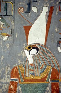 Horus met dubbele kroon, graf van Horemheb, Vallei der Koningen, Luxor, Oud Thebe (foto) door Egyptian 19th Dynasty