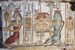 Offerscène, reliëf, Tempel van Ramses II, Abydos, Egypte, Egyptische beschaving, Nieuwe Koninkrijk, Dynastie XIX (foto) door Egyptian 19th Dynasty
