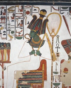 Osiris, fresco, oostmuur, oostzijde kamer, Tombe van Nefertari (QV66), Vallei der Koninginnen, Thebe (Unesco Werelderfgoedlijst)