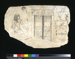 Ostracon, Nieuwe Koninkrijk, c.1295-c.1186 v.Chr. (beschilderde kalksteen) door Egyptian 19th Dynasty