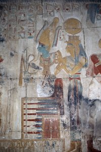 Geschilderd reliëf, kapel van Osiris, Tempel van Seti I