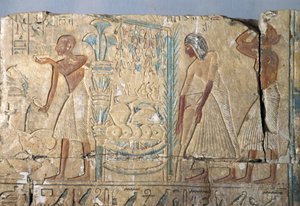 Reliëf uit het Graf van Netcherouymes, hoge ambtenaar van Ramses II, Saqqara, Egypte, Egyptische Beschaving, Nieuwe Koninkrijk, Dynastie XIX door Egyptian 19th Dynasty