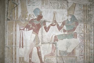 Reliëf van Isis, die Sethos I (1303-1290 v.Chr.) aan Horus presenteert, Nieuwe Koninkrijk