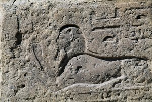 Sfinx, blok met reliëf, Grote Tempel van Amon, Tanis, Egypte, Nieuwe Rijk, Dynastie XIX door Egyptian 19th Dynasty