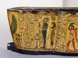Detail van de buitenste kistbasis van de mummie van Nesyamun, mogelijk gevonden in Deir El-Bahri, Nieuwe Koninkrijk, ca. 1100 v.Chr. door Egyptian 20th Dynasty