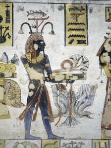 Egypte, Thebe, Luxor, Vallei der Koningen, Graf van Ramses III, muurschildering van rituele offers, uit de twintigste dynastie door Egyptian 20th Dynasty