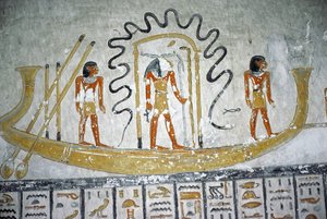 Re in de Nachtboot, uit het Graf van Ramses VI, Nieuwe Koninkrijk (c.1145-1137 v.Chr.)