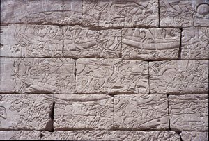 Het zeevolk, zeeslag van Ramses III, Medinet Habu, 1195-64 v.Chr.