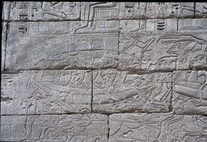 Het zeevolk, zeeslag van Ramses III, Medinet Habu, 1195-64 v.Chr.