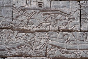 Het zeevolk, zeeslag van Ramses III, Medinet Habu, 1195-64 v.Chr.