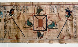 Egyptische antiquiteit: Meer van Vuur naar de Hel. Papyrus uit een Dodenboek. Papyrus van de 21e dynastie door Egyptian 21st Dynasty