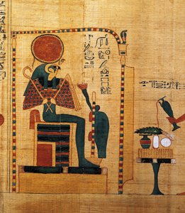 Mythologische papyrus van Imenemsauf, Hoofddrager van Amon. Detail: god Ra-Harakhti