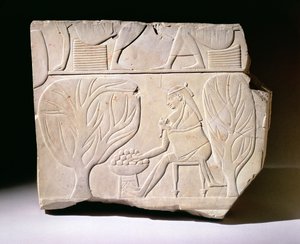 Reliëf van een Vrouw met kind die reikt naar een sycamore vijg, uit het Graf van Montuemhat, West-Thebe, Late Periode